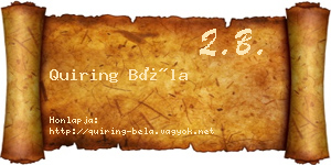 Quiring Béla névjegykártya